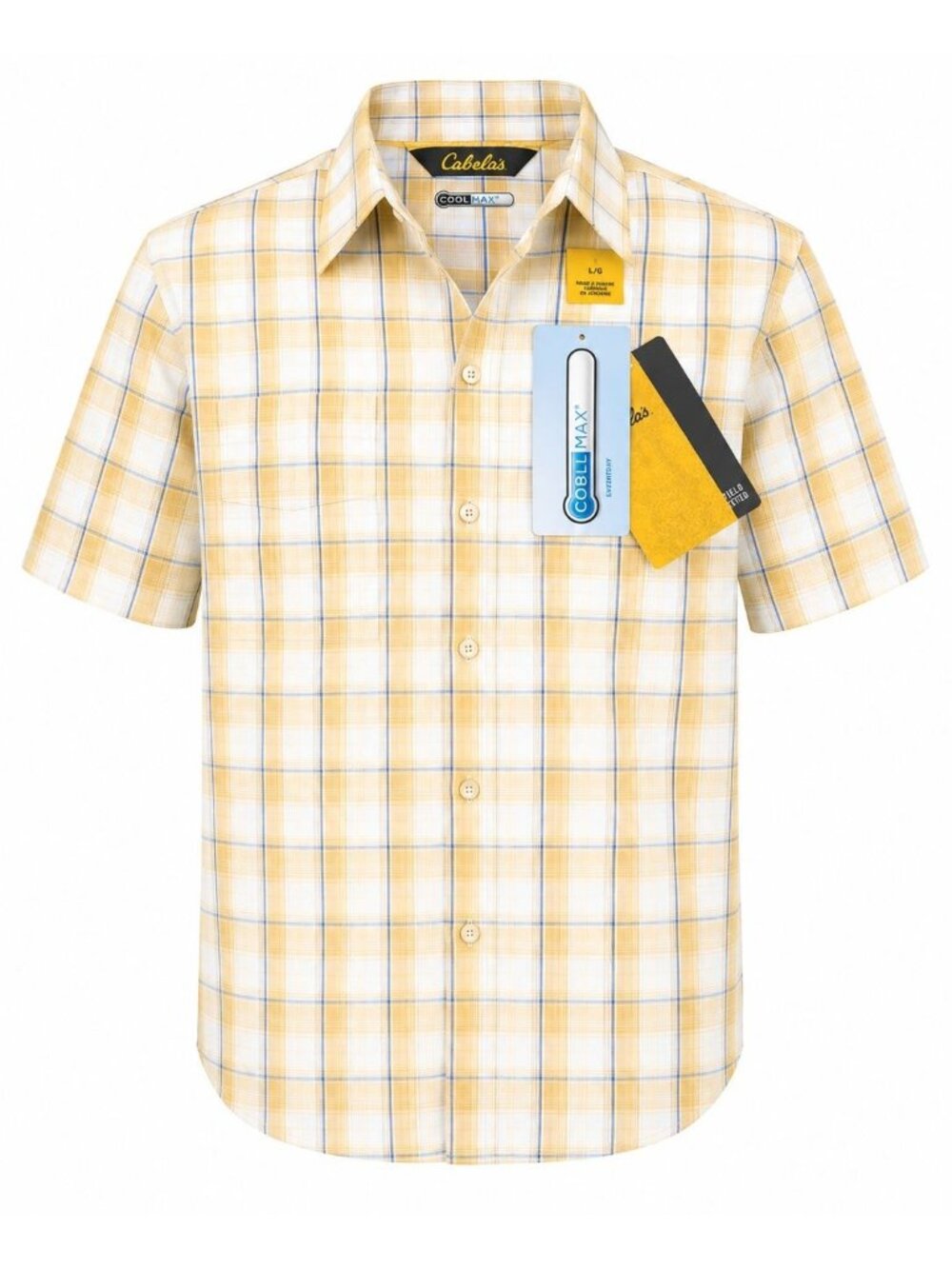 Cabela’s Men’s Large Shirt Yellow Plaid Button Down Short Sleeve Fishing Camping